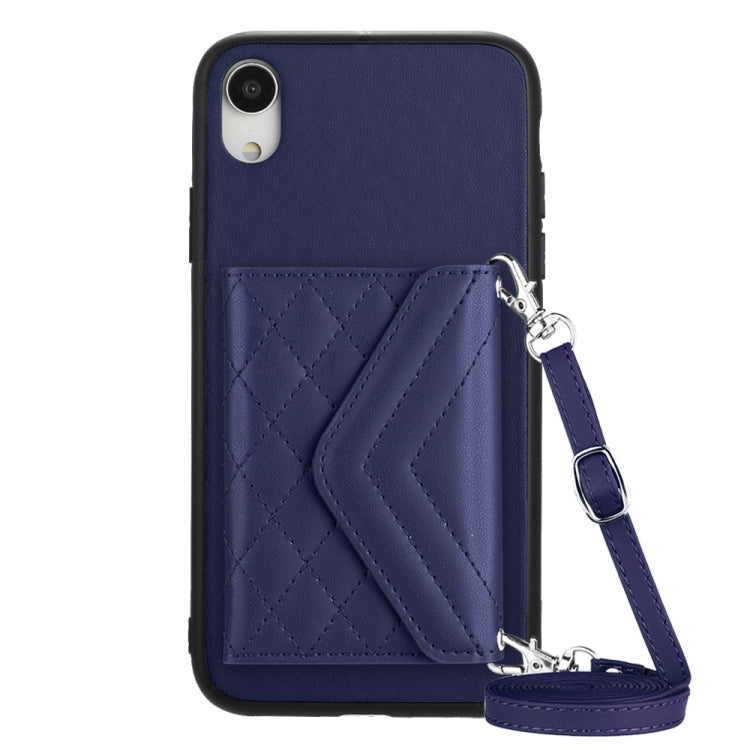 Rhombic Texture Card Bag RFID Phone Case with Long Lanyard, For iPhone 12 mini, For iPhone 11 Pro Max, For iPhone 11, For iPhone 11 Pro, For iPhone XS / X, For iPhone XR, For iPhone XS Max, For iPhone 8 Plus / 7 Plus