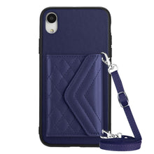 Load image into Gallery viewer, Rhombic Texture Card Bag RFID Phone Case with Long Lanyard, For iPhone 12 mini, For iPhone 11 Pro Max, For iPhone 11, For iPhone 11 Pro, For iPhone XS / X, For iPhone XR, For iPhone XS Max, For iPhone 8 Plus / 7 Plus