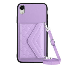 Load image into Gallery viewer, Rhombic Texture Card Bag RFID Phone Case with Long Lanyard, For iPhone 12 mini, For iPhone 11 Pro Max, For iPhone 11, For iPhone 11 Pro, For iPhone XS / X, For iPhone XR, For iPhone XS Max, For iPhone 8 Plus / 7 Plus