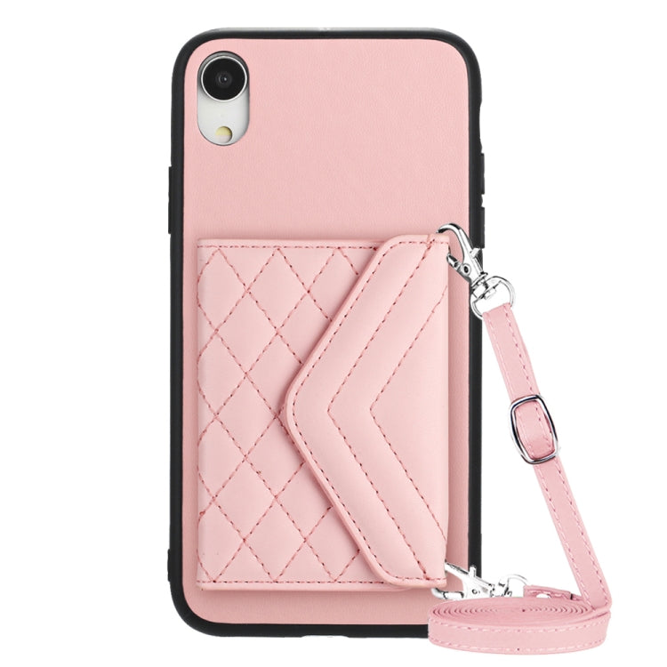 Rhombic Texture Card Bag RFID Phone Case with Long Lanyard, For iPhone 12 mini, For iPhone 11 Pro Max, For iPhone 11, For iPhone 11 Pro, For iPhone XS / X, For iPhone XR, For iPhone XS Max, For iPhone 8 Plus / 7 Plus
