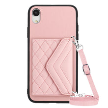 Load image into Gallery viewer, Rhombic Texture Card Bag RFID Phone Case with Long Lanyard, For iPhone 12 mini, For iPhone 11 Pro Max, For iPhone 11, For iPhone 11 Pro, For iPhone XS / X, For iPhone XR, For iPhone XS Max, For iPhone 8 Plus / 7 Plus