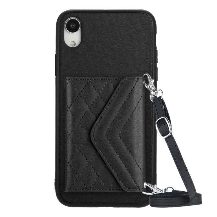 Rhombic Texture Card Bag RFID Phone Case with Long Lanyard, For iPhone 12 mini, For iPhone 11 Pro Max, For iPhone 11, For iPhone 11 Pro, For iPhone XS / X, For iPhone XR, For iPhone XS Max, For iPhone 8 Plus / 7 Plus
