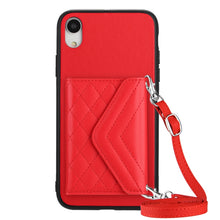 Load image into Gallery viewer, Rhombic Texture Card Bag RFID Phone Case with Long Lanyard, For iPhone 12 mini, For iPhone 11 Pro Max, For iPhone 11, For iPhone 11 Pro, For iPhone XS / X, For iPhone XR, For iPhone XS Max, For iPhone 8 Plus / 7 Plus
