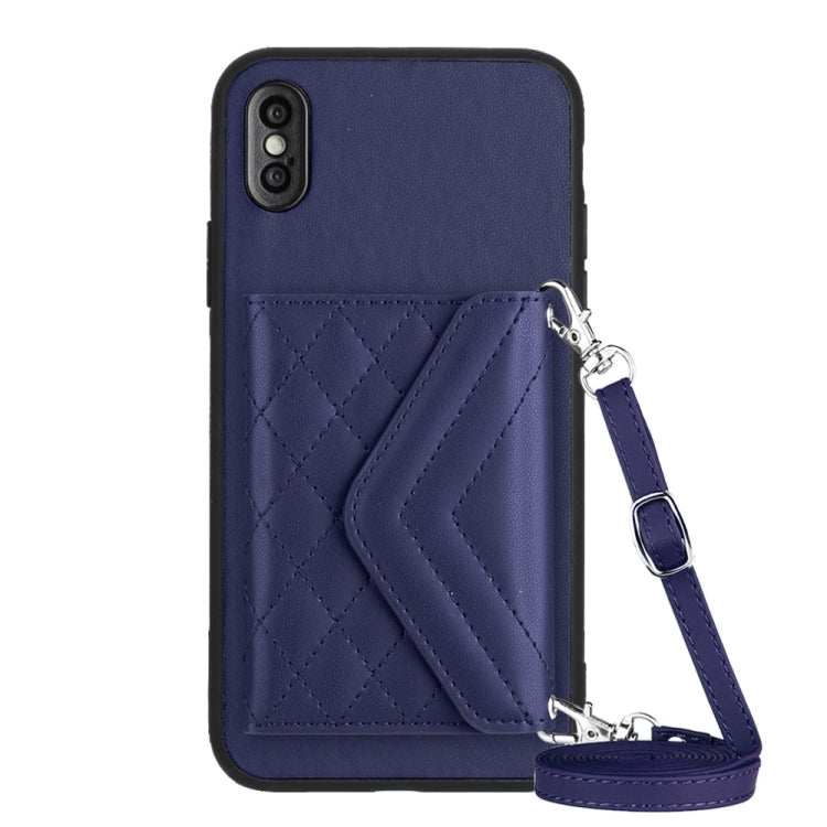 Rhombic Texture Card Bag RFID Phone Case with Long Lanyard, For iPhone 12 mini, For iPhone 11 Pro Max, For iPhone 11, For iPhone 11 Pro, For iPhone XS / X, For iPhone XR, For iPhone XS Max, For iPhone 8 Plus / 7 Plus