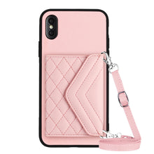 Load image into Gallery viewer, Rhombic Texture Card Bag RFID Phone Case with Long Lanyard, For iPhone 12 mini, For iPhone 11 Pro Max, For iPhone 11, For iPhone 11 Pro, For iPhone XS / X, For iPhone XR, For iPhone XS Max, For iPhone 8 Plus / 7 Plus