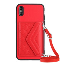 Load image into Gallery viewer, Rhombic Texture Card Bag RFID Phone Case with Long Lanyard, For iPhone 12 mini, For iPhone 11 Pro Max, For iPhone 11, For iPhone 11 Pro, For iPhone XS / X, For iPhone XR, For iPhone XS Max, For iPhone 8 Plus / 7 Plus