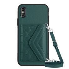 Load image into Gallery viewer, Rhombic Texture Card Bag RFID Phone Case with Long Lanyard, For iPhone 12 mini, For iPhone 11 Pro Max, For iPhone 11, For iPhone 11 Pro, For iPhone XS / X, For iPhone XR, For iPhone XS Max, For iPhone 8 Plus / 7 Plus