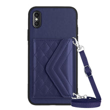 Load image into Gallery viewer, Rhombic Texture Card Bag RFID Phone Case with Long Lanyard, For iPhone 12 mini, For iPhone 11 Pro Max, For iPhone 11, For iPhone 11 Pro, For iPhone XS / X, For iPhone XR, For iPhone XS Max, For iPhone 8 Plus / 7 Plus