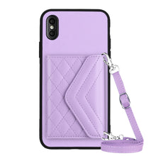 Load image into Gallery viewer, Rhombic Texture Card Bag RFID Phone Case with Long Lanyard, For iPhone 12 mini, For iPhone 11 Pro Max, For iPhone 11, For iPhone 11 Pro, For iPhone XS / X, For iPhone XR, For iPhone XS Max, For iPhone 8 Plus / 7 Plus