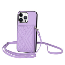 Load image into Gallery viewer, Rhombic Texture Card Bag RFID Phone Case with Long Lanyard, For iPhone 17 Pro Max, For iPhone 17 Pro, For iPhone 17, For iPhone Air, For iPhone 16 Pro Max, For iPhone 16 Pro, For iPhone 16 Plus, For iPhone 16