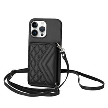 Load image into Gallery viewer, Rhombic Texture Card Bag RFID Phone Case with Long Lanyard, For iPhone 17 Pro Max, For iPhone 17 Pro, For iPhone 17, For iPhone Air, For iPhone 16 Pro Max, For iPhone 16 Pro, For iPhone 16 Plus, For iPhone 16