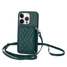 Load image into Gallery viewer, Rhombic Texture Card Bag RFID Phone Case with Long Lanyard, For iPhone 17 Pro Max, For iPhone 17 Pro, For iPhone 17, For iPhone Air, For iPhone 16 Pro Max, For iPhone 16 Pro, For iPhone 16 Plus, For iPhone 16