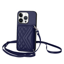 Load image into Gallery viewer, Rhombic Texture Card Bag RFID Phone Case with Long Lanyard, For iPhone 17 Pro Max, For iPhone 17 Pro, For iPhone 17, For iPhone Air, For iPhone 16 Pro Max, For iPhone 16 Pro, For iPhone 16 Plus, For iPhone 16