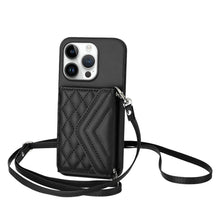 Load image into Gallery viewer, Rhombic Texture Card Bag RFID Phone Case with Long Lanyard, For iPhone 17 Pro Max, For iPhone 17 Pro, For iPhone 17, For iPhone Air, For iPhone 16 Pro Max, For iPhone 16 Pro, For iPhone 16 Plus, For iPhone 16