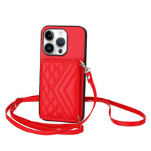 Load image into Gallery viewer, Rhombic Texture Card Bag RFID Phone Case with Long Lanyard, For iPhone 17 Pro Max, For iPhone 17 Pro, For iPhone 17, For iPhone Air, For iPhone 16 Pro Max, For iPhone 16 Pro, For iPhone 16 Plus, For iPhone 16