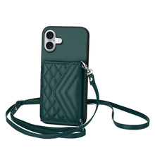 Load image into Gallery viewer, Rhombic Texture Card Bag RFID Phone Case with Long Lanyard, For iPhone 17 Pro Max, For iPhone 17 Pro, For iPhone 17, For iPhone Air, For iPhone 16 Pro Max, For iPhone 16 Pro, For iPhone 16 Plus, For iPhone 16