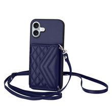Load image into Gallery viewer, Rhombic Texture Card Bag RFID Phone Case with Long Lanyard, For iPhone 17 Pro Max, For iPhone 17 Pro, For iPhone 17, For iPhone Air, For iPhone 16 Pro Max, For iPhone 16 Pro, For iPhone 16 Plus, For iPhone 16