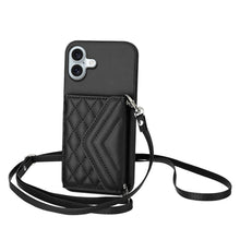 Load image into Gallery viewer, Rhombic Texture Card Bag RFID Phone Case with Long Lanyard, For iPhone 17 Pro Max, For iPhone 17 Pro, For iPhone 17, For iPhone Air, For iPhone 16 Pro Max, For iPhone 16 Pro, For iPhone 16 Plus, For iPhone 16