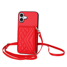 Load image into Gallery viewer, Rhombic Texture Card Bag RFID Phone Case with Long Lanyard, For iPhone 17 Pro Max, For iPhone 17 Pro, For iPhone 17, For iPhone Air, For iPhone 16 Pro Max, For iPhone 16 Pro, For iPhone 16 Plus, For iPhone 16