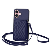 Load image into Gallery viewer, Rhombic Texture Card Bag RFID Phone Case with Long Lanyard, For iPhone 17 Pro Max, For iPhone 17 Pro, For iPhone 17, For iPhone Air, For iPhone 16 Pro Max, For iPhone 16 Pro, For iPhone 16 Plus, For iPhone 16