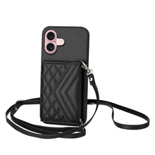 Load image into Gallery viewer, Rhombic Texture Card Bag RFID Phone Case with Long Lanyard, For iPhone 17 Pro Max, For iPhone 17 Pro, For iPhone 17, For iPhone Air, For iPhone 16 Pro Max, For iPhone 16 Pro, For iPhone 16 Plus, For iPhone 16