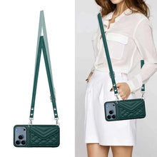 Load image into Gallery viewer, Rhombic Texture Card Bag RFID Phone Case with Long Lanyard, For iPhone 17 Pro Max, For iPhone 17 Pro, For iPhone 17, For iPhone Air, For iPhone 16 Pro Max, For iPhone 16 Pro, For iPhone 16 Plus, For iPhone 16