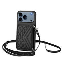 Load image into Gallery viewer, Rhombic Texture Card Bag RFID Phone Case with Long Lanyard, For iPhone 17 Pro Max, For iPhone 17 Pro, For iPhone 17, For iPhone Air, For iPhone 16 Pro Max, For iPhone 16 Pro, For iPhone 16 Plus, For iPhone 16