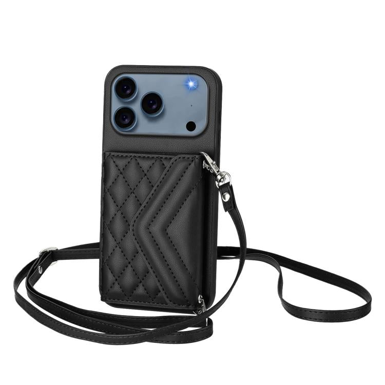 Rhombic Texture Card Bag RFID Phone Case with Long Lanyard, For iPhone 18 Pro / 17 Pro, For iPhone 18 Pro Max / 17 Pro Max, For iPhone 17, For iPhone Air, For iPhone 16 Pro Max, For iPhone 16 Pro, For iPhone 16 Plus, For iPhone 16