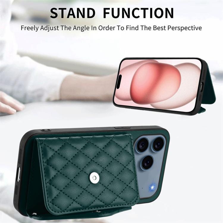 Rhombic Texture Card Bag RFID Phone Case with Long Lanyard, For iPhone 18 Pro / 17 Pro, For iPhone 18 Pro Max / 17 Pro Max, For iPhone 17, For iPhone Air, For iPhone 16 Pro Max, For iPhone 16 Pro, For iPhone 16 Plus, For iPhone 16