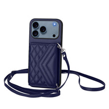 Load image into Gallery viewer, Rhombic Texture Card Bag RFID Phone Case with Long Lanyard, For iPhone 17 Pro Max, For iPhone 17 Pro, For iPhone 17, For iPhone Air, For iPhone 16 Pro Max, For iPhone 16 Pro, For iPhone 16 Plus, For iPhone 16