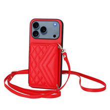 Load image into Gallery viewer, Rhombic Texture Card Bag RFID Phone Case with Long Lanyard, For iPhone 17 Pro Max, For iPhone 17 Pro, For iPhone 17, For iPhone Air, For iPhone 16 Pro Max, For iPhone 16 Pro, For iPhone 16 Plus, For iPhone 16