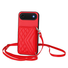 Load image into Gallery viewer, Rhombic Texture Card Bag RFID Phone Case with Long Lanyard, For iPhone 17 Pro Max, For iPhone 17 Pro, For iPhone 17, For iPhone Air, For iPhone 16 Pro Max, For iPhone 16 Pro, For iPhone 16 Plus, For iPhone 16