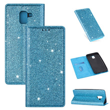 Load image into Gallery viewer, Ultrathin Glitter Magnetic Horizontal Flip Leather Case with Holder &amp; Card Slots, For Samsung Galaxy A70, For Samsung Galaxy A7 (2018) / A750, For Samsung Galaxy J4 (2018), For Samsung Galaxy J4+, For Samsung Galaxy J6 (2018), For Samsung Galaxy J6+   ...