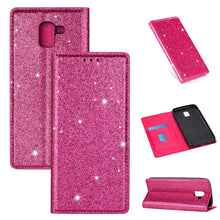 Load image into Gallery viewer, Ultrathin Glitter Magnetic Horizontal Flip Leather Case with Holder &amp; Card Slots, For Samsung Galaxy A70, For Samsung Galaxy A7 (2018) / A750, For Samsung Galaxy J4 (2018), For Samsung Galaxy J4+, For Samsung Galaxy J6 (2018), For Samsung Galaxy J6+   ...