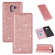 Load image into Gallery viewer, Ultrathin Glitter Magnetic Horizontal Flip Leather Case with Holder &amp; Card Slots, For Samsung Galaxy A70, For Samsung Galaxy A7 (2018) / A750, For Samsung Galaxy J4 (2018), For Samsung Galaxy J4+, For Samsung Galaxy J6 (2018), For Samsung Galaxy J6+   ...