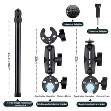 Load image into Gallery viewer, Motorcycle Clamps Handlebar Fixed Mount 3-stage Telescopic Selfie Stick, Double Dual-heads Crabs 3-stage Selfie Stick, Dual-heads Crab &amp; Single Heads 3-stage Selfie Stick, 2 x Dual-heads Crab 1 x Single Heads