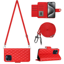 Load image into Gallery viewer, Rhombic Texture Flip Leather Phone Case with Long Lanyard, For iPhone 15 Pro Max, For iPhone 15 Pro, For iPhone 15 Plus, For iPhone 15, For iPhone 14 Plus, For iPhone 14, For iPhone 14 Pro, For iPhone 14 Pro Max