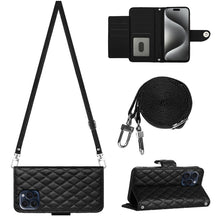 Load image into Gallery viewer, Rhombic Texture Flip Leather Phone Case with Long Lanyard, For iPhone 15 Pro Max, For iPhone 15 Pro, For iPhone 15 Plus, For iPhone 15, For iPhone 14 Plus, For iPhone 14, For iPhone 14 Pro, For iPhone 14 Pro Max