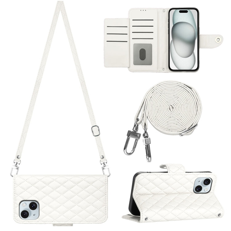 Rhombic Texture Flip Leather Phone Case with Long Lanyard, For iPhone 15 Pro Max, For iPhone 15 Pro, For iPhone 15 Plus, For iPhone 15, For iPhone 14 Plus, For iPhone 14, For iPhone 14 Pro, For iPhone 14 Pro Max