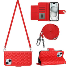 Load image into Gallery viewer, Rhombic Texture Flip Leather Phone Case with Long Lanyard, For iPhone 15 Pro Max, For iPhone 15 Pro, For iPhone 15 Plus, For iPhone 15, For iPhone 14 Plus, For iPhone 14, For iPhone 14 Pro, For iPhone 14 Pro Max