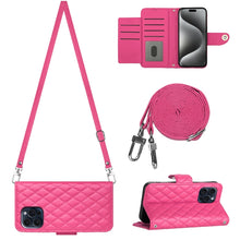 Load image into Gallery viewer, Rhombic Texture Flip Leather Phone Case with Long Lanyard, For iPhone 15 Pro Max, For iPhone 15 Pro, For iPhone 15 Plus, For iPhone 15, For iPhone 14 Plus, For iPhone 14, For iPhone 14 Pro, For iPhone 14 Pro Max