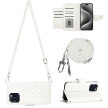 Load image into Gallery viewer, Rhombic Texture Flip Leather Phone Case with Long Lanyard, For iPhone 15 Pro Max, For iPhone 15 Pro, For iPhone 15 Plus, For iPhone 15, For iPhone 14 Plus, For iPhone 14, For iPhone 14 Pro, For iPhone 14 Pro Max
