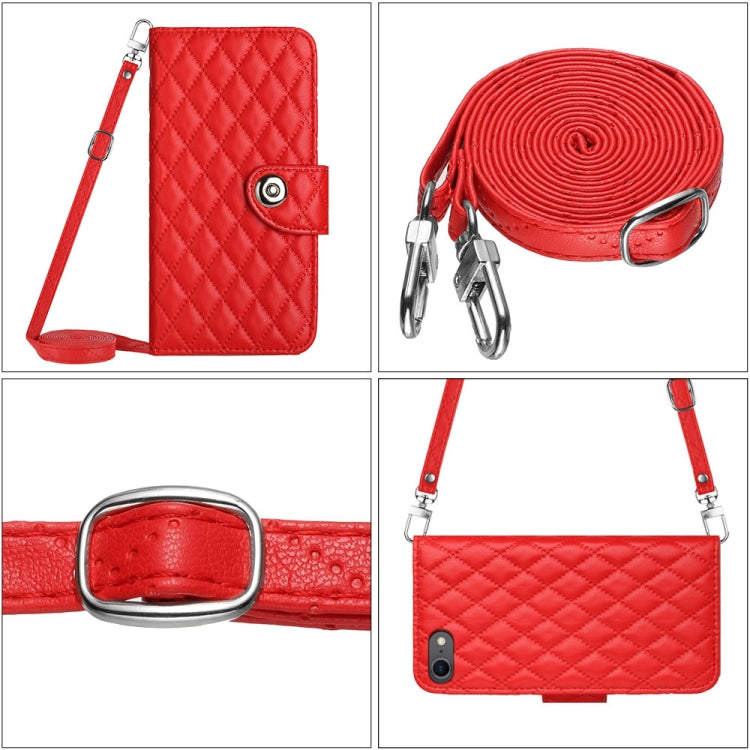 Rhombic Texture Flip Leather Phone Case with Long Lanyard, For iPhone SE 2022 / 2020 / 8 / 7, For iPhone 13 Pro Max, For iPhone 13 Pro, For iPhone 13, For iPhone 12 / 12 Pro, For iPhone 12 Pro Max, For iPhone 11