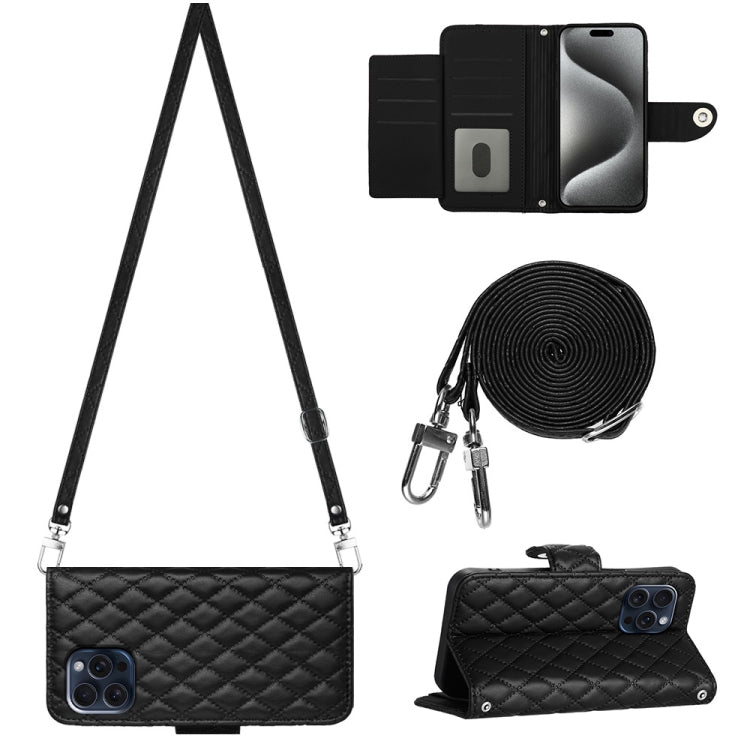 Rhombic Texture Flip Leather Phone Case with Long Lanyard, For iPhone SE 2022 / 2020 / 8 / 7, For iPhone 13 Pro Max, For iPhone 13 Pro, For iPhone 13, For iPhone 12 / 12 Pro, For iPhone 12 Pro Max, For iPhone 11