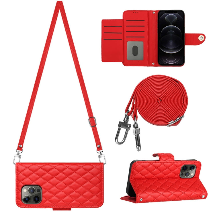 Rhombic Texture Flip Leather Phone Case with Long Lanyard, For iPhone SE 2022 / 2020 / 8 / 7, For iPhone 13 Pro Max, For iPhone 13 Pro, For iPhone 13, For iPhone 12 / 12 Pro, For iPhone 12 Pro Max, For iPhone 11