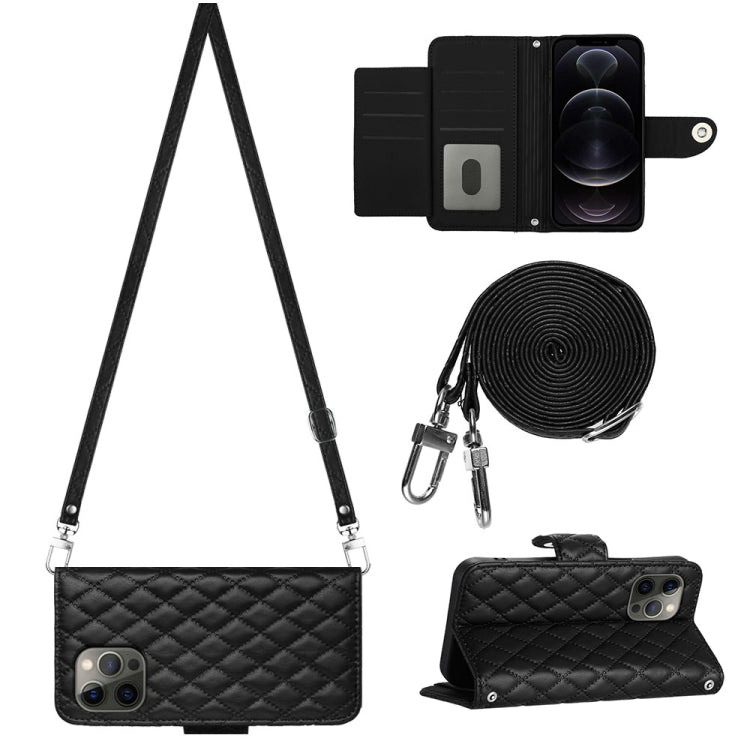 Rhombic Texture Flip Leather Phone Case with Long Lanyard, For iPhone SE 2022 / 2020 / 8 / 7, For iPhone 13 Pro Max, For iPhone 13 Pro, For iPhone 13, For iPhone 12 / 12 Pro, For iPhone 12 Pro Max, For iPhone 11