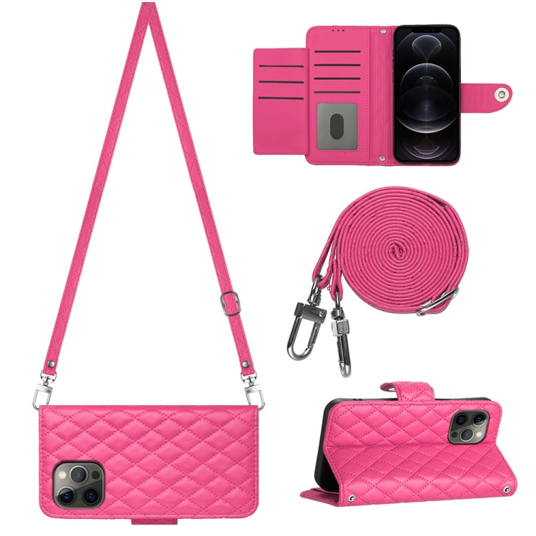 Rhombic Texture Flip Leather Phone Case with Long Lanyard, For iPhone SE 2022 / 2020 / 8 / 7, For iPhone 13 Pro Max, For iPhone 13 Pro, For iPhone 13, For iPhone 12 / 12 Pro, For iPhone 12 Pro Max, For iPhone 11