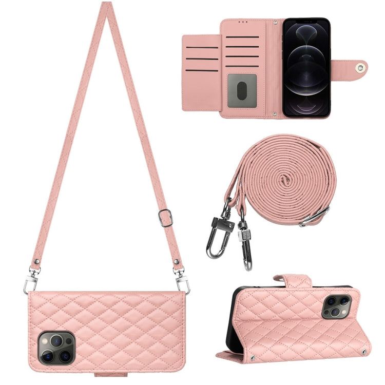 Rhombic Texture Flip Leather Phone Case with Long Lanyard, For iPhone SE 2022 / 2020 / 8 / 7, For iPhone 13 Pro Max, For iPhone 13 Pro, For iPhone 13, For iPhone 12 / 12 Pro, For iPhone 12 Pro Max, For iPhone 11
