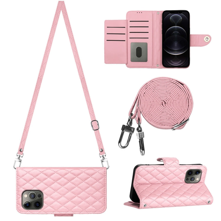 Rhombic Texture Flip Leather Phone Case with Long Lanyard, For iPhone SE 2022 / 2020 / 8 / 7, For iPhone 13 Pro Max, For iPhone 13 Pro, For iPhone 13, For iPhone 12 / 12 Pro, For iPhone 12 Pro Max, For iPhone 11