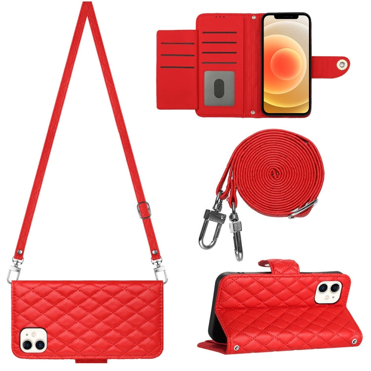 Rhombic Texture Flip Leather Phone Case with Long Lanyard, For iPhone SE 2022 / 2020 / 8 / 7, For iPhone 13 Pro Max, For iPhone 13 Pro, For iPhone 13, For iPhone 12 / 12 Pro, For iPhone 12 Pro Max, For iPhone 11